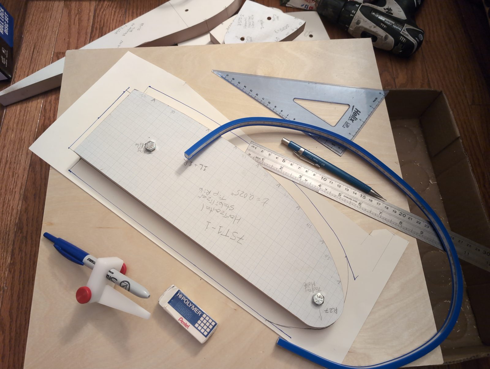 Drafted part blank cut templates and finished last tail shaping form