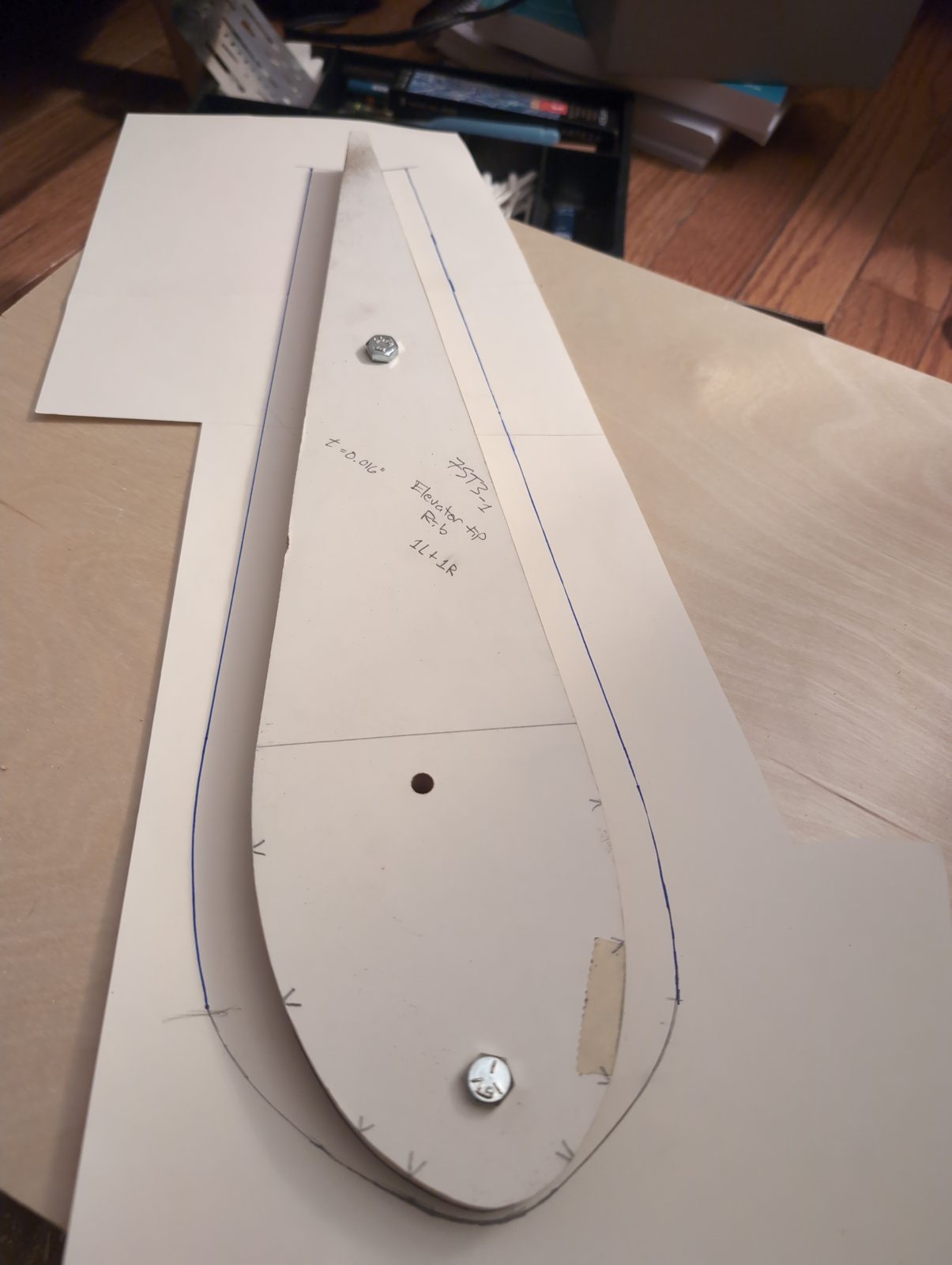 Drafted part blank cut templates and finished last tail shaping form
