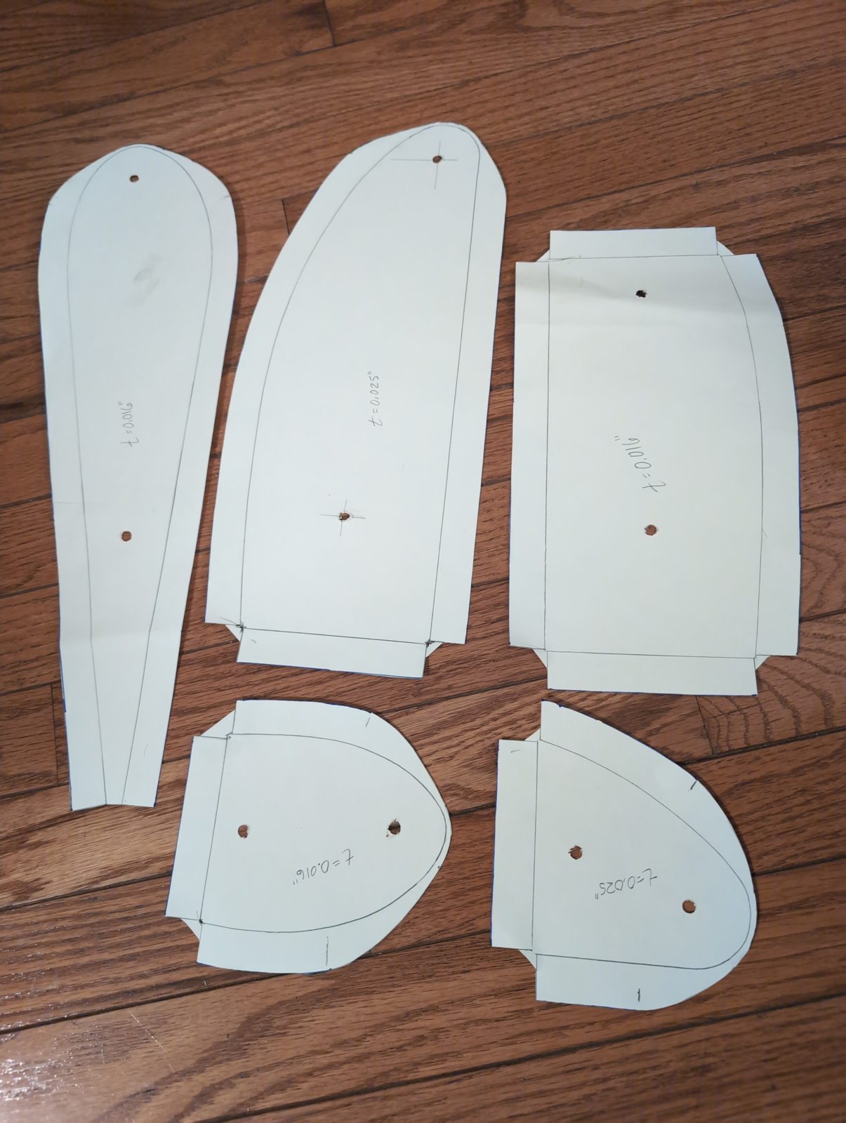 Drafted part blank cut templates and finished last tail shaping form